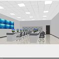 Modern Monitoring Room With Multiple Screens And Workstation Desks