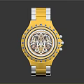 Luxury Mechanical Watch With Gold Strap And Blue Accents For Fashion Accessories