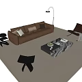 Leather Sofa and Coffee Table Set with Throw Pillows Marble Top Armchair and Floor Lamp