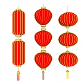 Traditional Chinese Red Lanterns with Gold Accents Hanging Decorative Ornaments