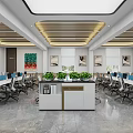 Modern Public Office Area Interior With Open Layout Ergonomic Desks Green Plants And Ceiling Lights