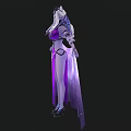 Game and Movie Character in Purple Sparkling Long Dress with Elaborate Headdress and Decorative Cloak