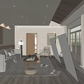 Modern Living Room Interior With Wooden Ceiling Sofa Rug And Large Windows