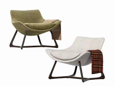 Modern Green and White Accent Chairs with Wooden Legs and Cozy Throws 3d model