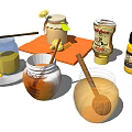 Fresh Honey Jars With Wooden Spoon Glass Bowl And Decorative Flowers On Table
