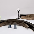 Modern Curved Landscape Seats With Woven Texture Green Plants And Decorative Lights