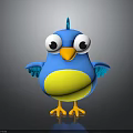 Cute Blue 3D Cartoon Bird With Big Eyes Yellow Belly And Orange Beak
