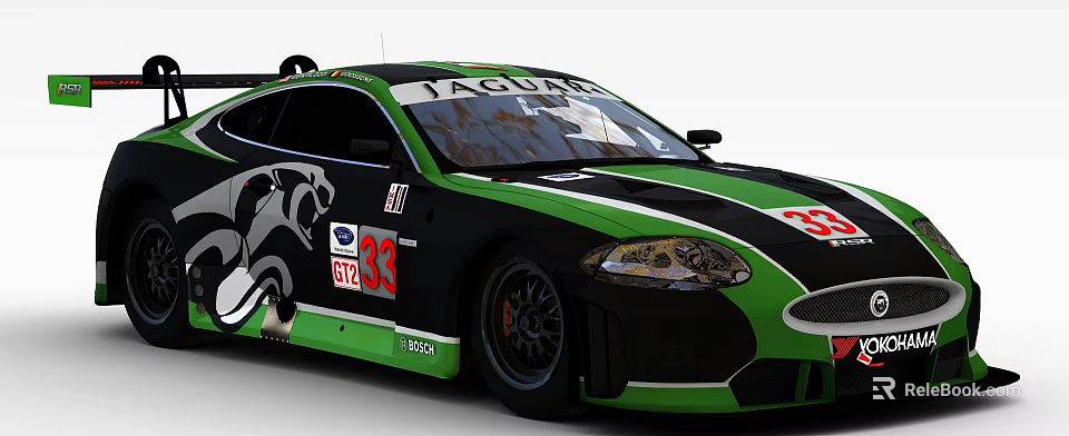 Jaguar Green And Black Race Car With Number 33 Exterior Design Features Ford Logo 3d model 