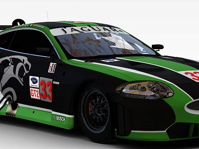 Jaguar Green And Black Race Car With Number 33 Exterior Design Features Ford Logo 3d model