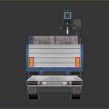 Blue Cargo Truck With Crane Arm Lifting Red Packages On Multi Wheel Trailer