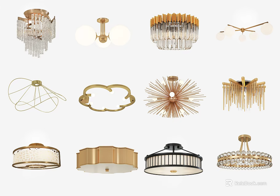 Diverse Modern Ceiling Lights Featuring Crystal Geometric Golden And Elegant Designs 3d model