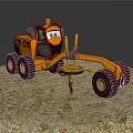 Orange Cartoon Style Utility Vehicle With Large Tires And Grader