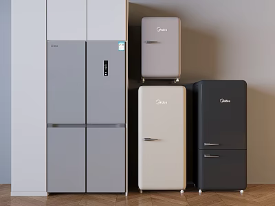 Modern Refrigerators and Freezers in Different Styles for Home Kitchen Storage 3d model