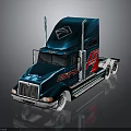 Dark Blue Heavy Duty Truck With Metallic Red Stripes Cab Front Grille And Roof Structures