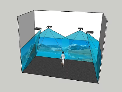 Projection Monitoring System in Immersive Three Sided Projection Space With Landscape Imagery and Person 3d model