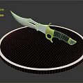 Decorative Weapon Knife With Intricate Blade Design Black And Gold Handle On Circular Display Platform