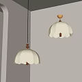 Two Cream White Scalloped Pendant Lights With Gold Connector For Interior Decoration