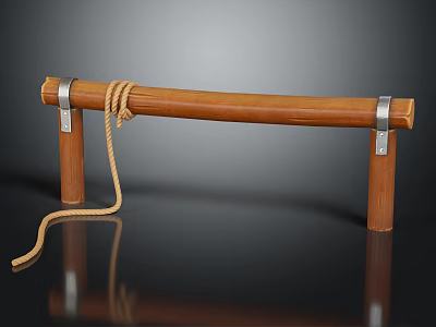 Wooden Fence Design Featuring Wooden Posts Horizontal Rail Metal Brackets And Wrapped Rope 3d model