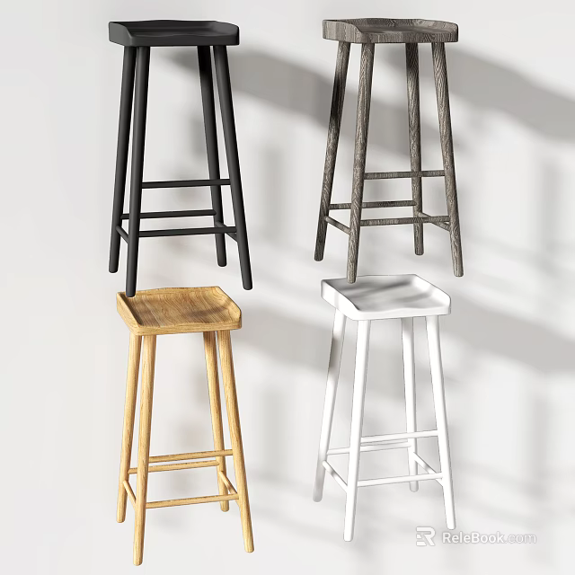 Modern Bar Stools In Black White And Wood Tones With Simple Design 3d model 
