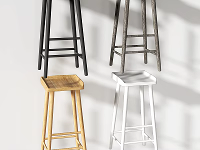 Modern Bar Stools In Black White And Wood Tones With Simple Design 3d model