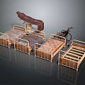 Different Types of Medical Beds with Wheelchair and Treatment Table in Healthcare Use