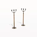Pair Of Decorative Wooden Candle Holders With Metal Arms And Ornate Base