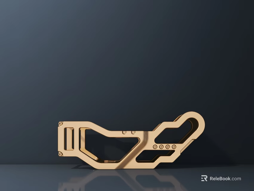 Golden Mechanical Bracket 3D Model With Reflective Surface And Dark Background 3d model 