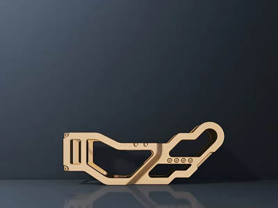 Golden Mechanical Bracket 3D Model With Reflective Surface And Dark Background 3d model