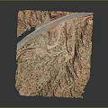 Detailed Terrain Model Featuring Red Rocky Mountains Green Vegetation and Winding Path