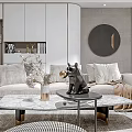 Modern Living Dining Room Interior With Sofa Coffee Table Round Mirror And Bookshelf