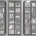 Modern Glass Door Bookcase Multi Shelf Display With Books Decorative Items Green Plants And Plates