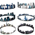 Circular Cityscape Models Featuring Diverse Urban Architecture Designs 3d model