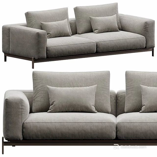 Modern Gray Fabric Double Sofa With Modern Design And Comfortable Cushions 3d model 