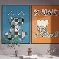 Modern Decorative Paintings With KAWS Bear Design Blue Orange Backgrounds 3d model