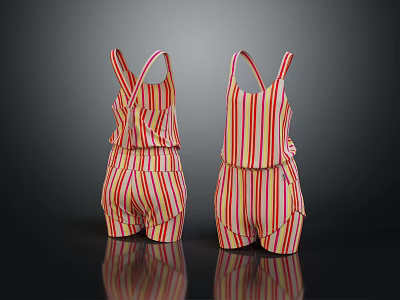 Stylish Red White Yellow Striped Overalls Featuring Adjustable Straps And Casual Short Design 3d model