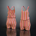 Stylish Red White Yellow Striped Overalls Featuring Adjustable Straps And Casual Short Design