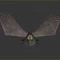 3D Rendered Biomechanical Creature With Net Like Wings And Central Yellow Section