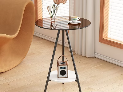 Modern Glass Top Coffee Table with Black Metal Frame Lower Shelf and Vintage Radio 3d model