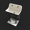 White Washbasin With Double Faucets Black Stand And Hexagonal Tile Base 3d model