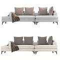 Gray And Beige Sectional Sofas With Decorative Pillows And Plaid Blanket 3d model