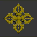 Golden Cross Shaped Vajra Weapon With Intricate Floral Designs And Shiny Metallic Finish