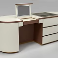 Modern White And Brown Island Cabinet With Computer Screen Countertop And Drawers