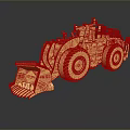 Golden 3D Model Utility Vehicle Loader With Large Bucket Large Tires And Reflection