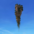 Floating Rock Formation With Green Vegetation And Water Reflection Under Blue Sky