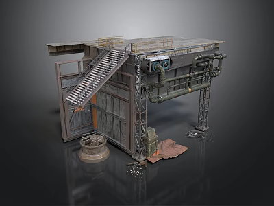 Rusty Industrial Metal Structure With Staircase Pipes Metal Frames And Mechanical Components 3d model