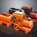 Colorful Toy Train Set With Orange Black And Red Carriages And Locomotive