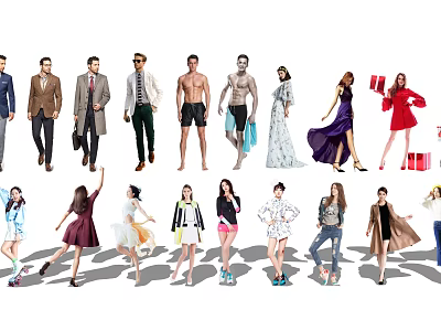 Group of People Wearing Various Stylish Outfits in Different Poses 3d model