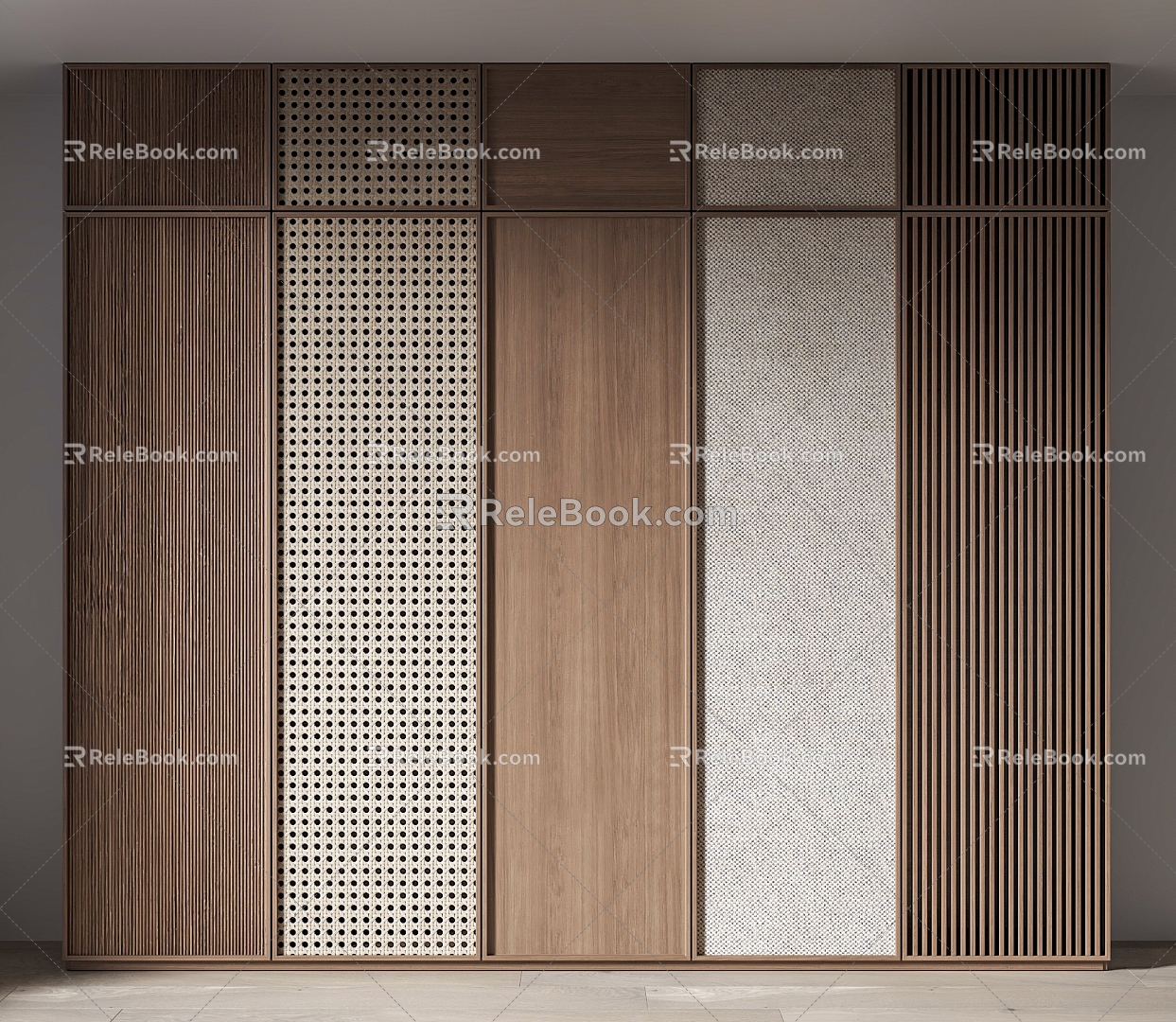 Bone Line Wardrobe Door Panel Combination Rattan Wardrobe Door Panel Middle Ancient Wardrobe 3d model