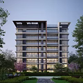 Modern Residential Building With Large Glass Windows And Lush Green Surroundings