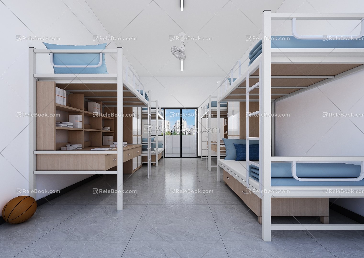 Simple style student dormitory lounge study room dormitory facilities 3d model